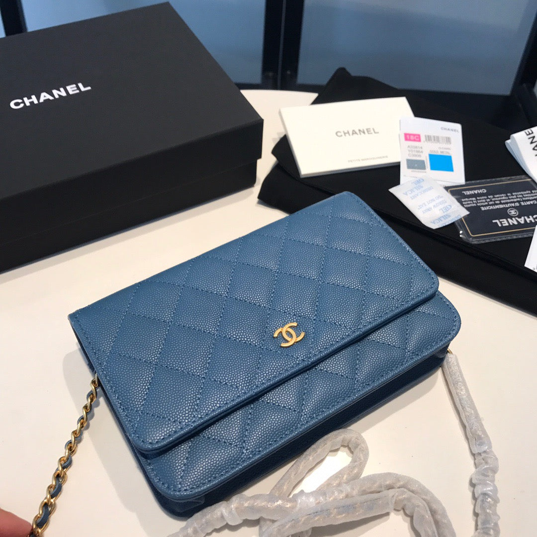 Chanel Wallet On Chain In Blue Calfskin