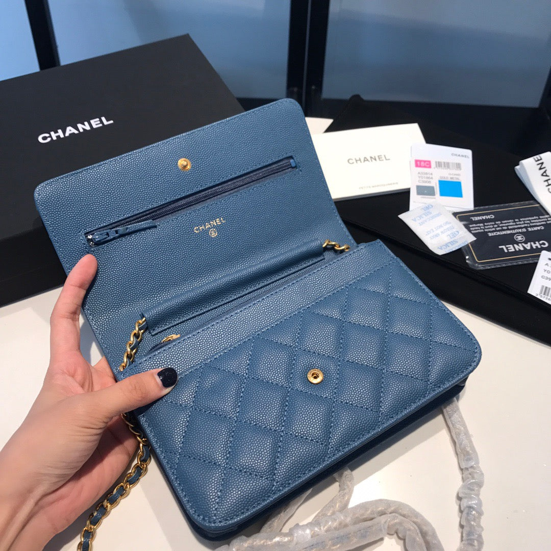 Chanel Wallet On Chain In Blue Calfskin