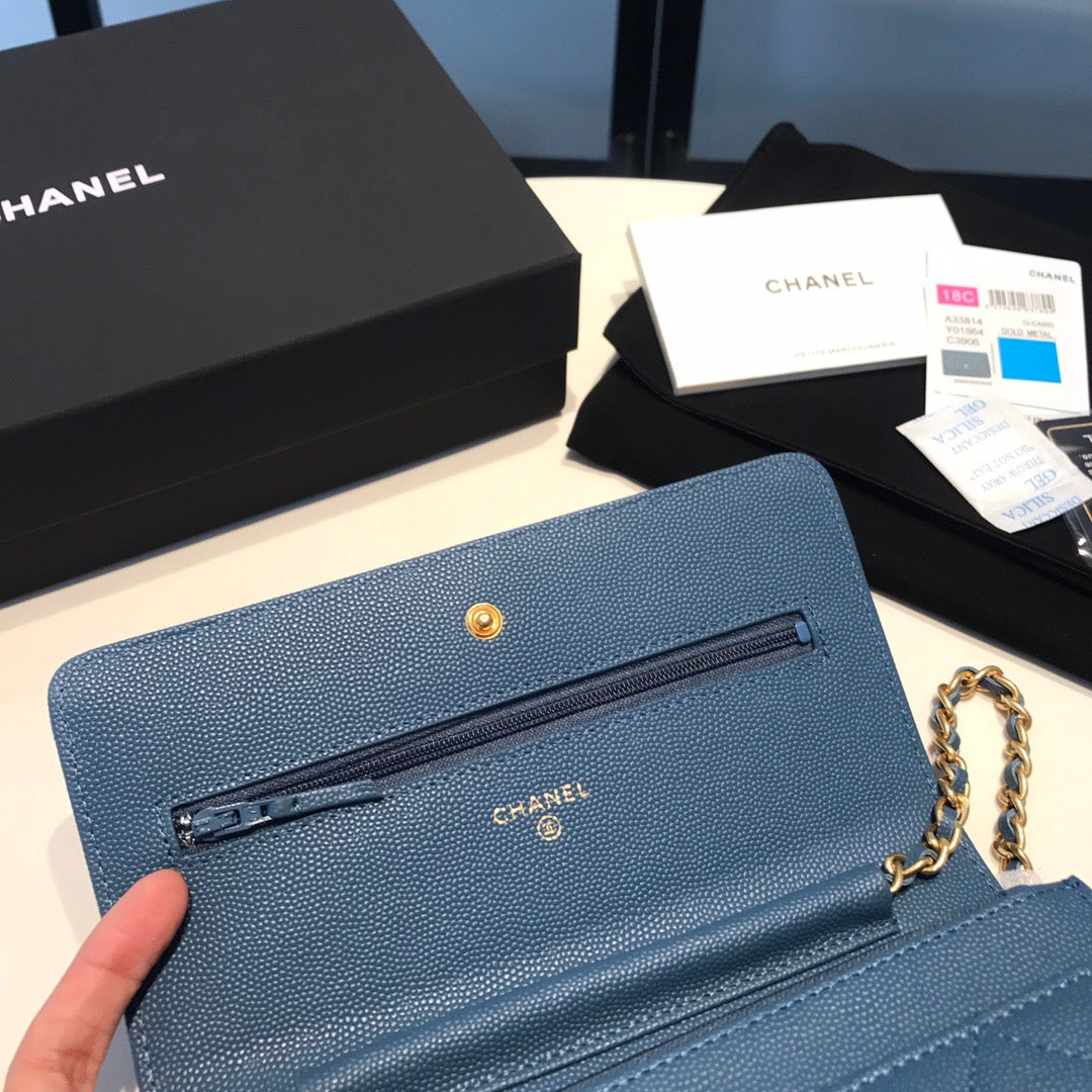 Chanel Wallet On Chain In Blue Calfskin