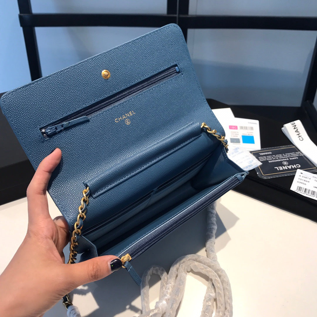 Chanel Wallet On Chain In Blue Calfskin