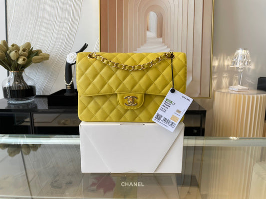 Chanel Classic Flap Small In Yellow Calfskin