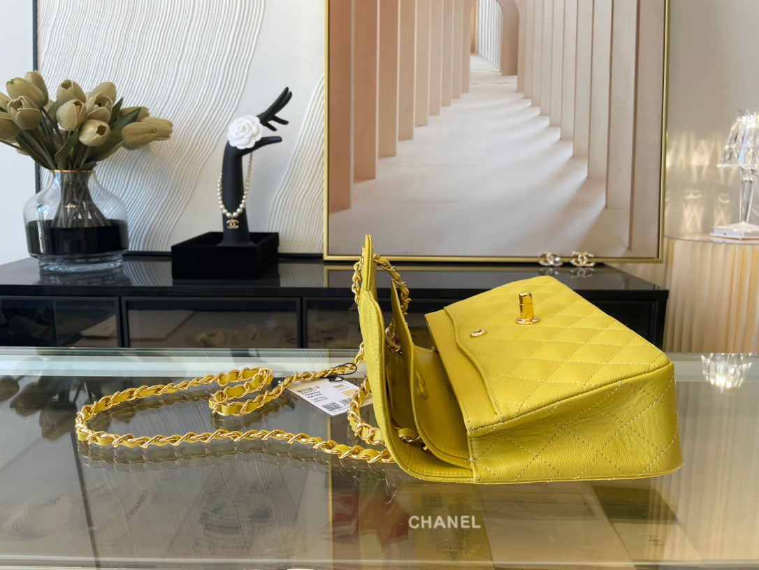 Chanel Classic Flap Small In Yellow Calfskin