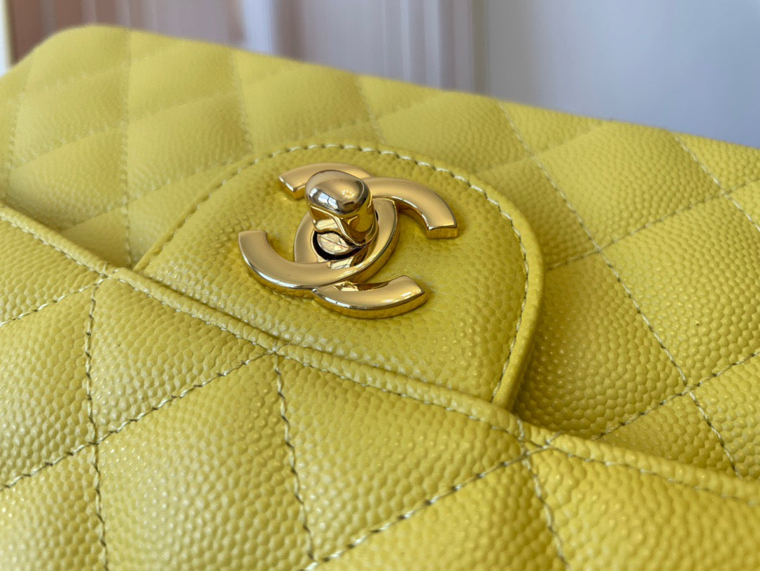 Chanel Classic Flap Small In Yellow Calfskin