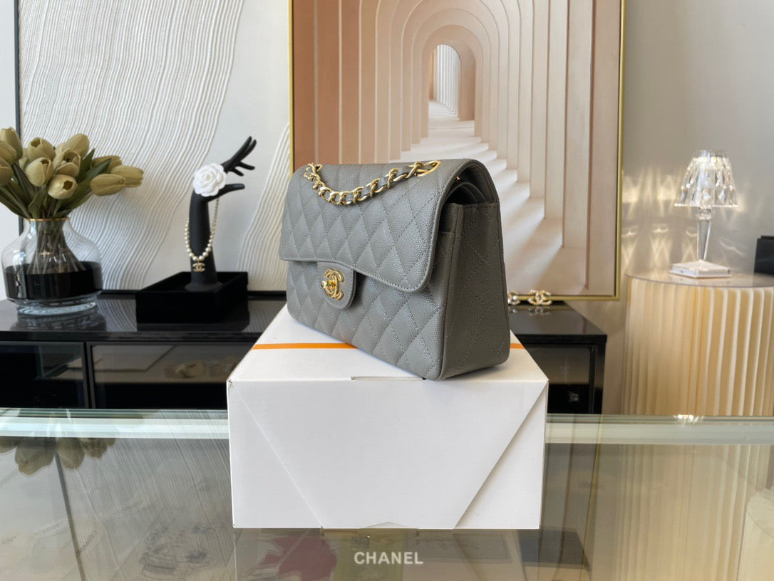 Chanel Classic Flap Small In Gray Calfskin