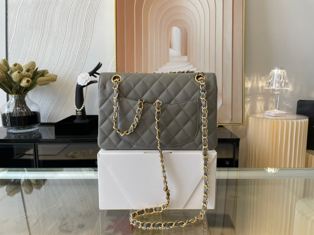 Chanel Classic Flap Small In Gray Calfskin