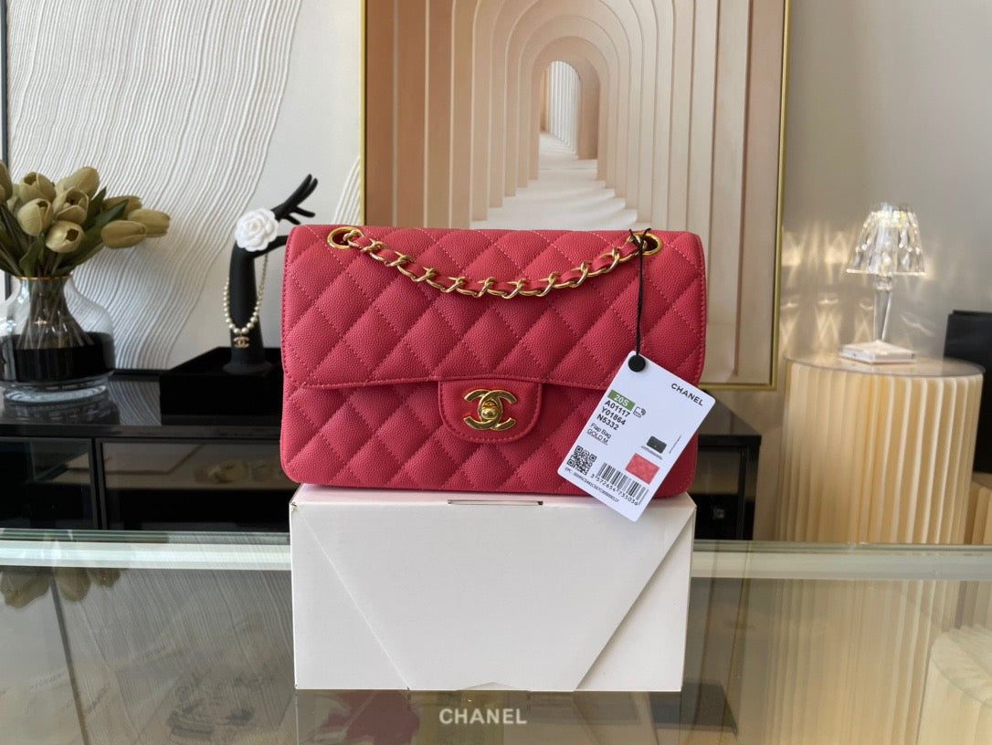 Chanel Classic Flap Small In Rose Red Calfskin