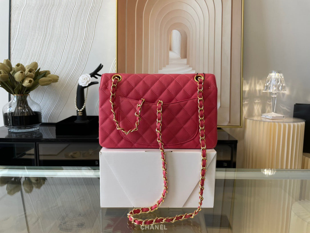 Chanel Classic Flap Small In Rose Red Calfskin