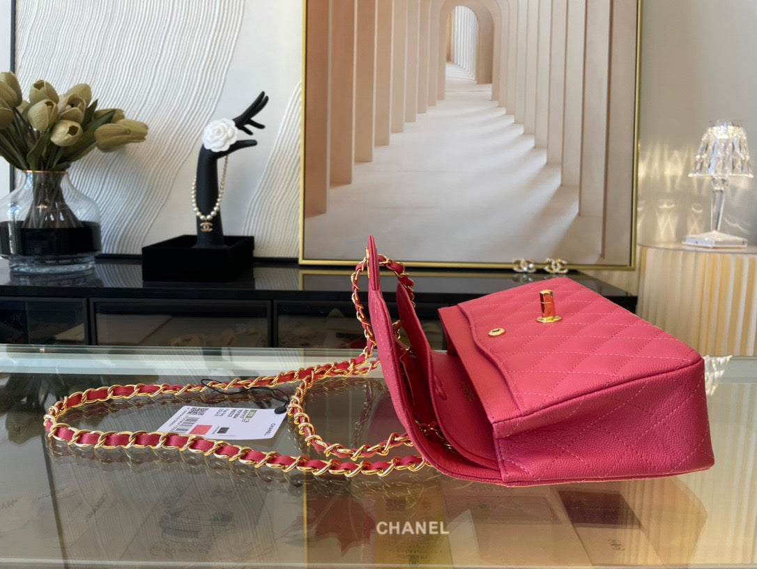 Chanel Classic Flap Small In Rose Red Calfskin