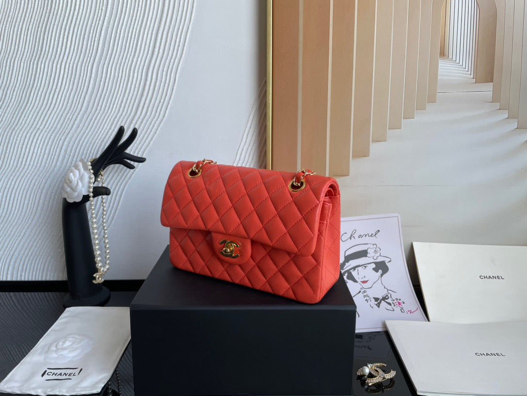 Chanel Classic Flap Small In Orange Calfskin