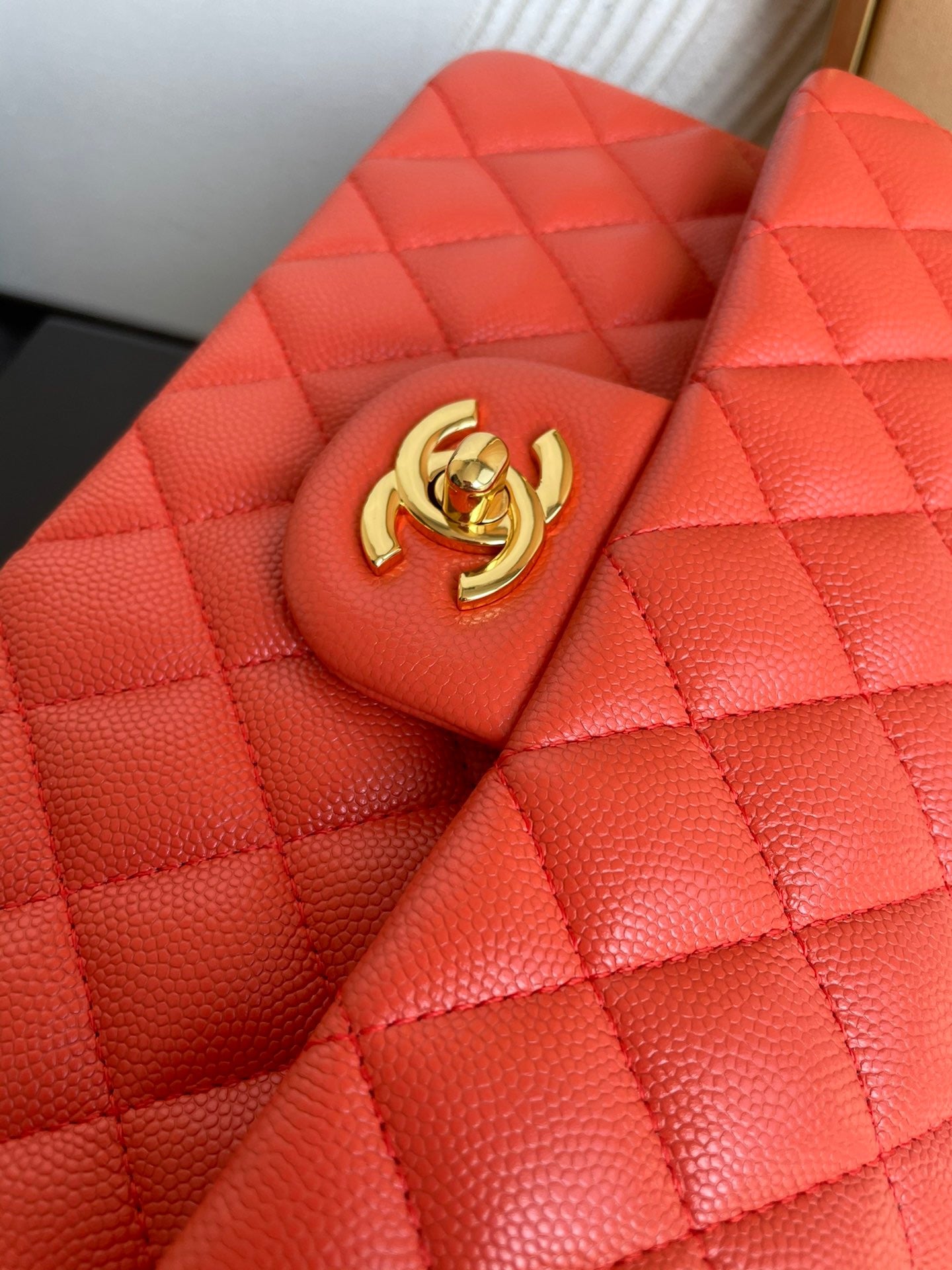 Chanel Classic Flap Small In Orange Calfskin