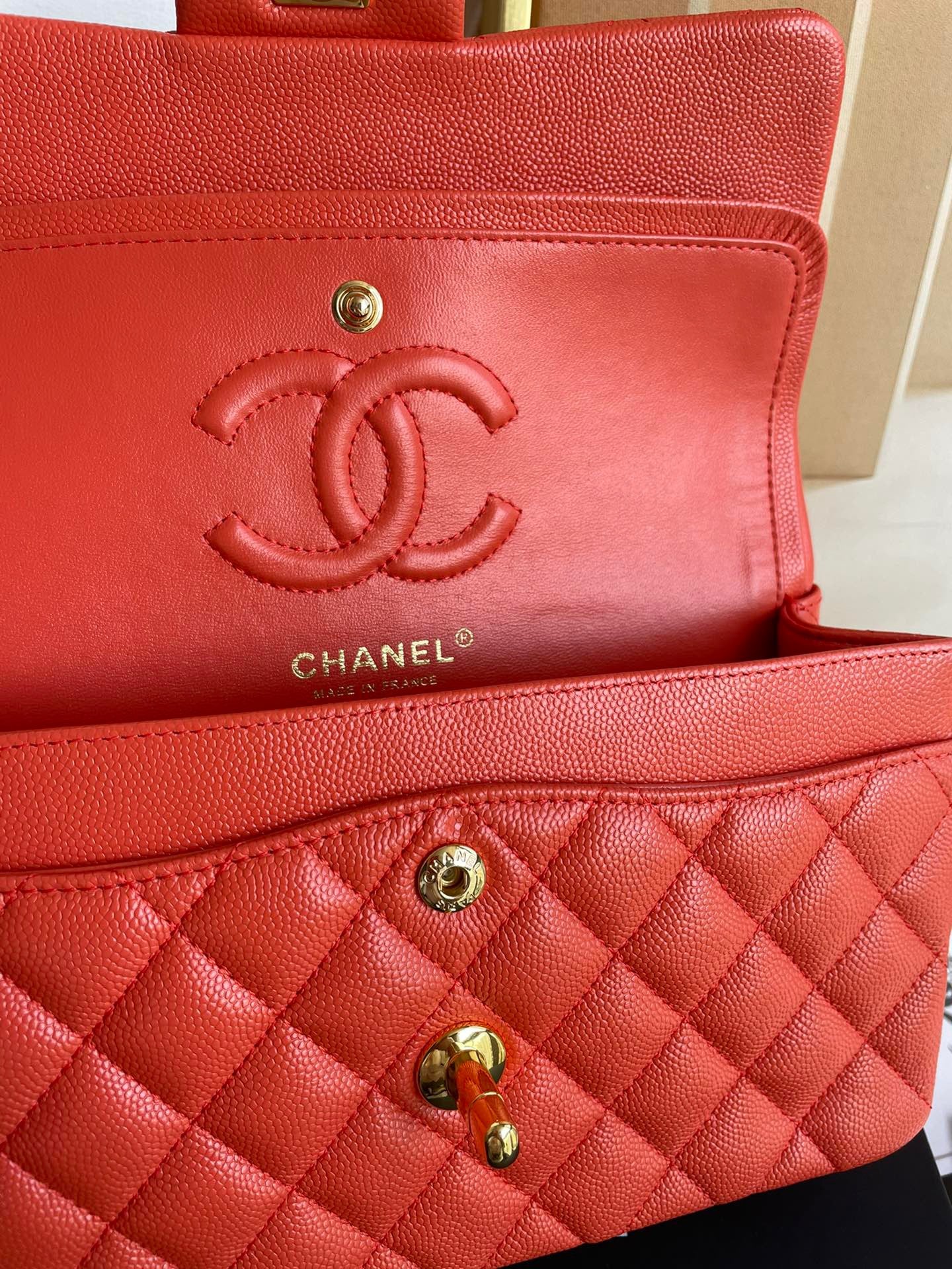 Chanel Classic Flap Small In Orange Calfskin