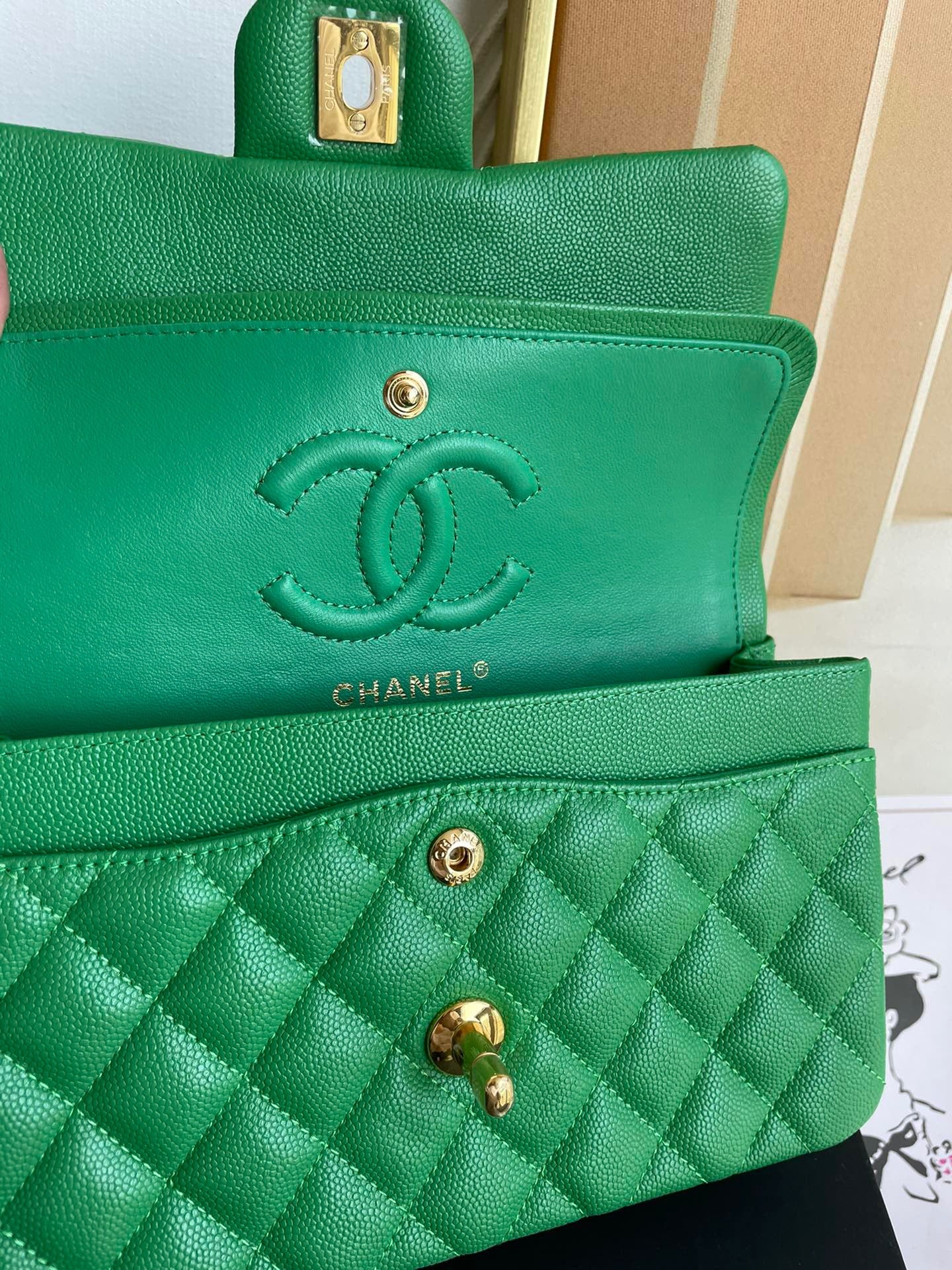 Chanel Classic Flap Small In Green Calfskin