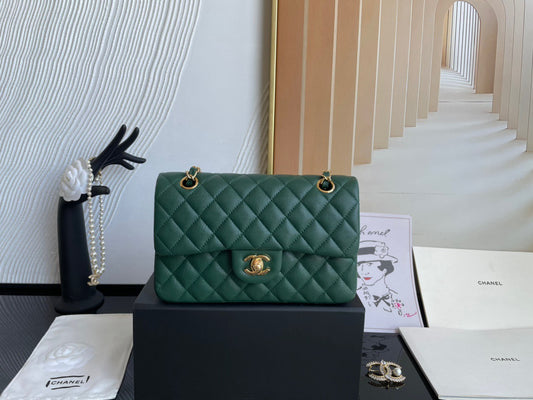 Chanel Classic Flap Small In Dark Green Calfskin