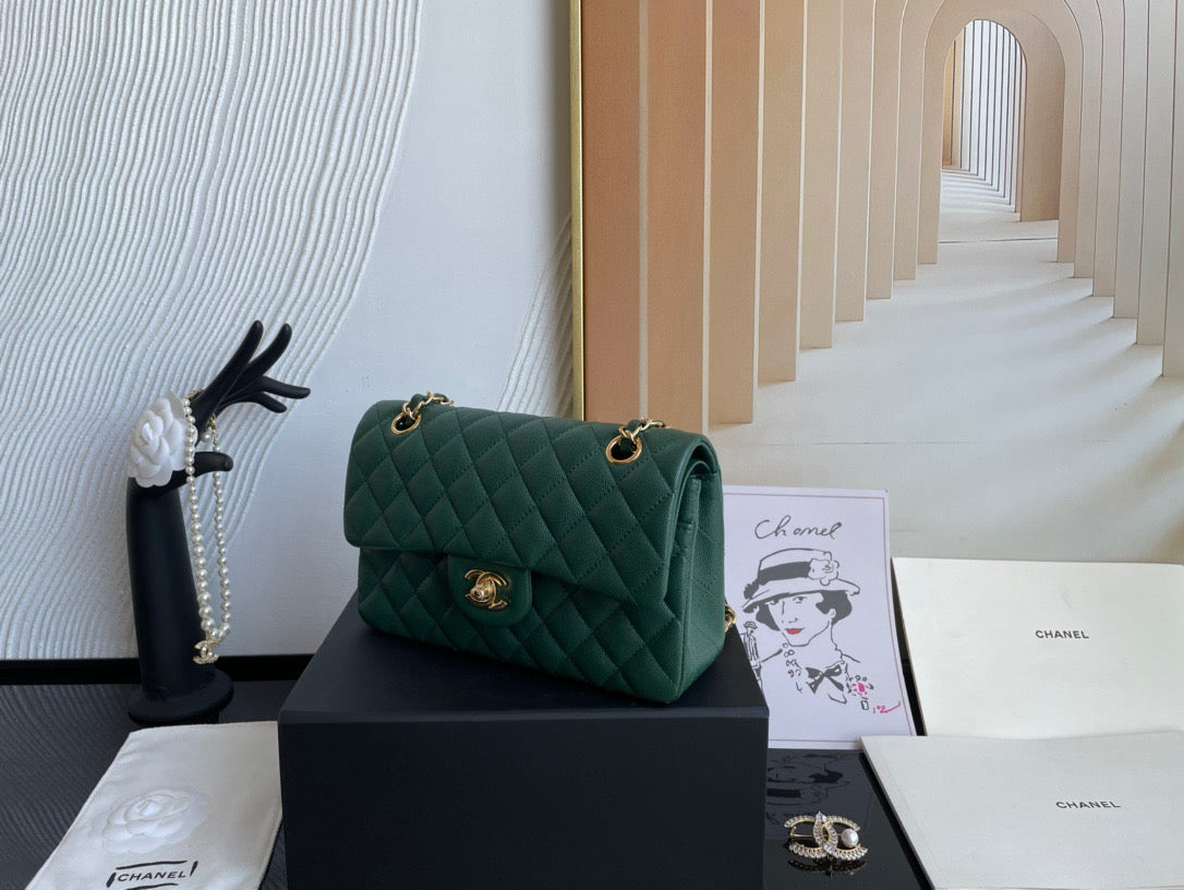 Chanel Classic Flap Small In Dark Green Calfskin