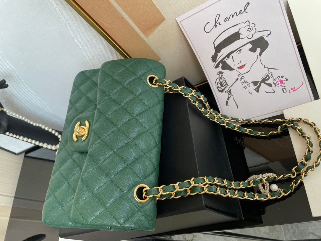 Chanel Classic Flap Small In Dark Green Calfskin