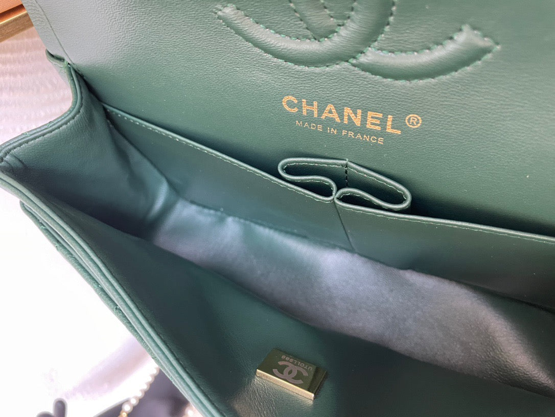 Chanel Classic Flap Small In Dark Green Calfskin