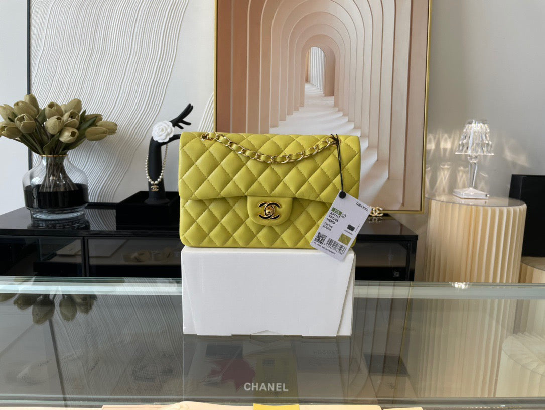 Chanel Classic Flap Small In Yellow Lambskin