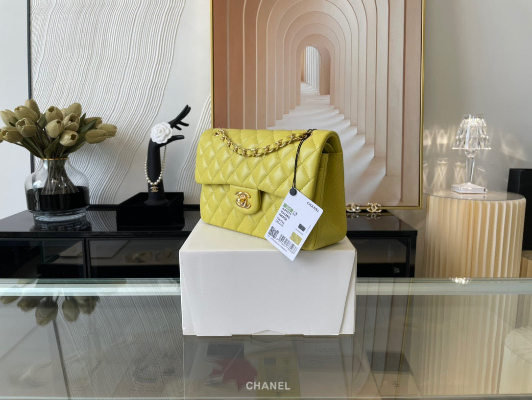 Chanel Classic Flap Small In Yellow Lambskin