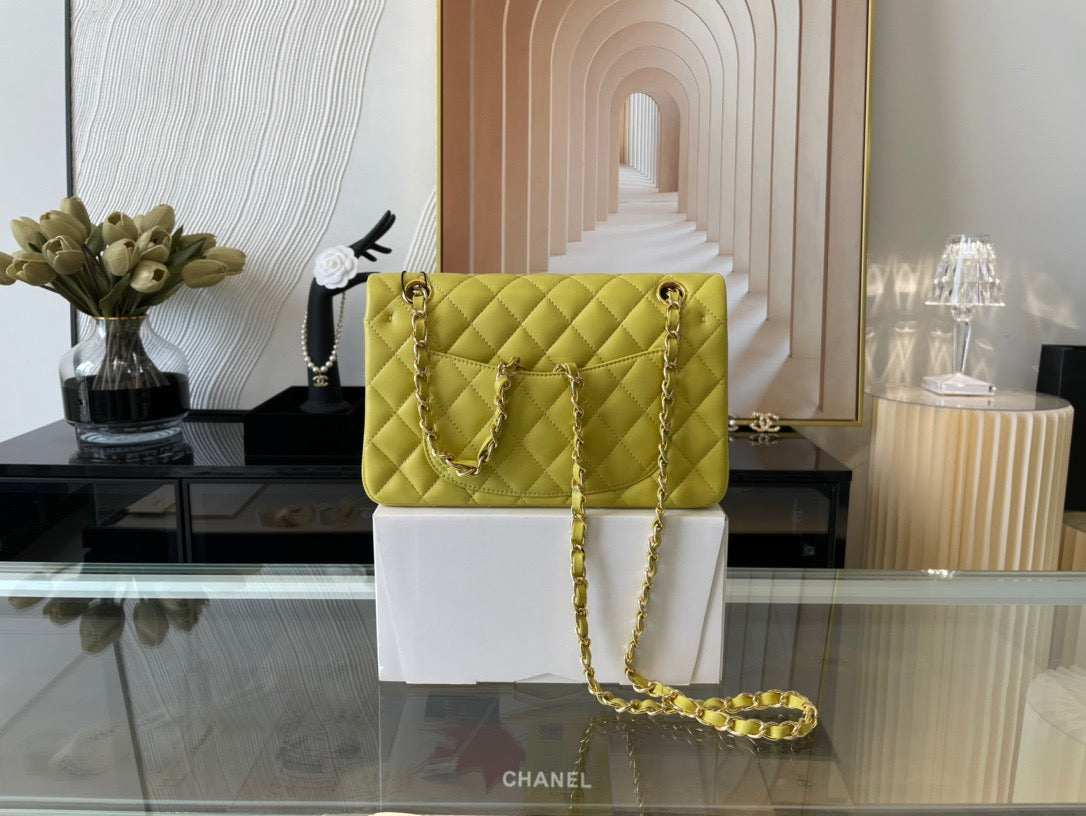 Chanel Classic Flap Small In Yellow Lambskin