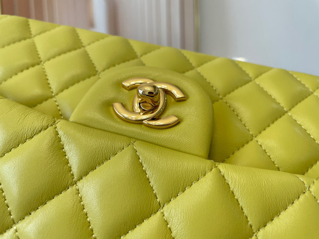 Chanel Classic Flap Small In Yellow Lambskin