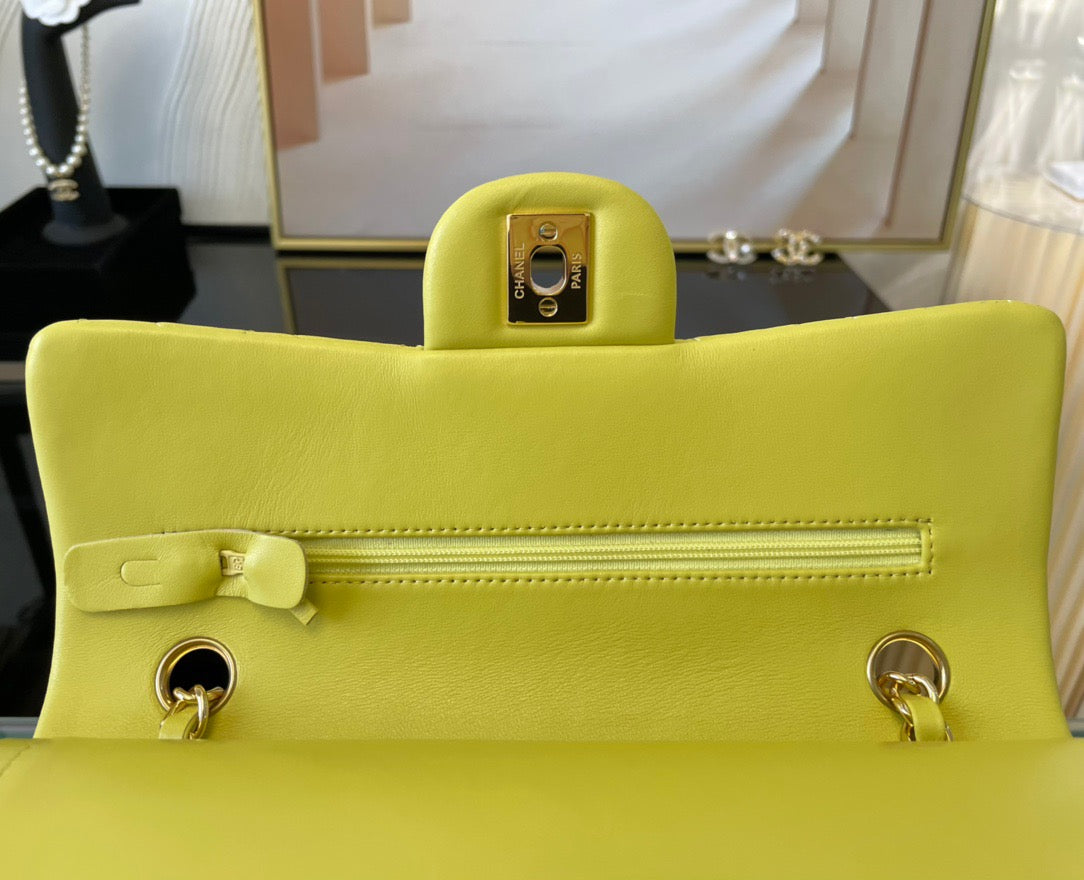 Chanel Classic Flap Small In Yellow Lambskin