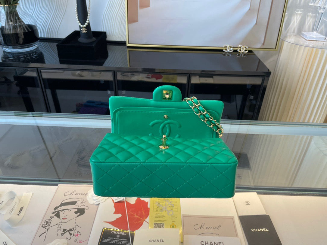 Chanel Classic Flap Small In Green Lambskin