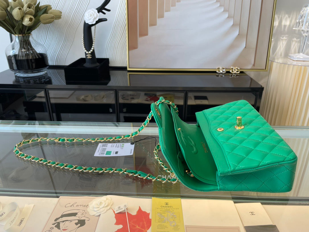 Chanel Classic Flap Small In Green Lambskin