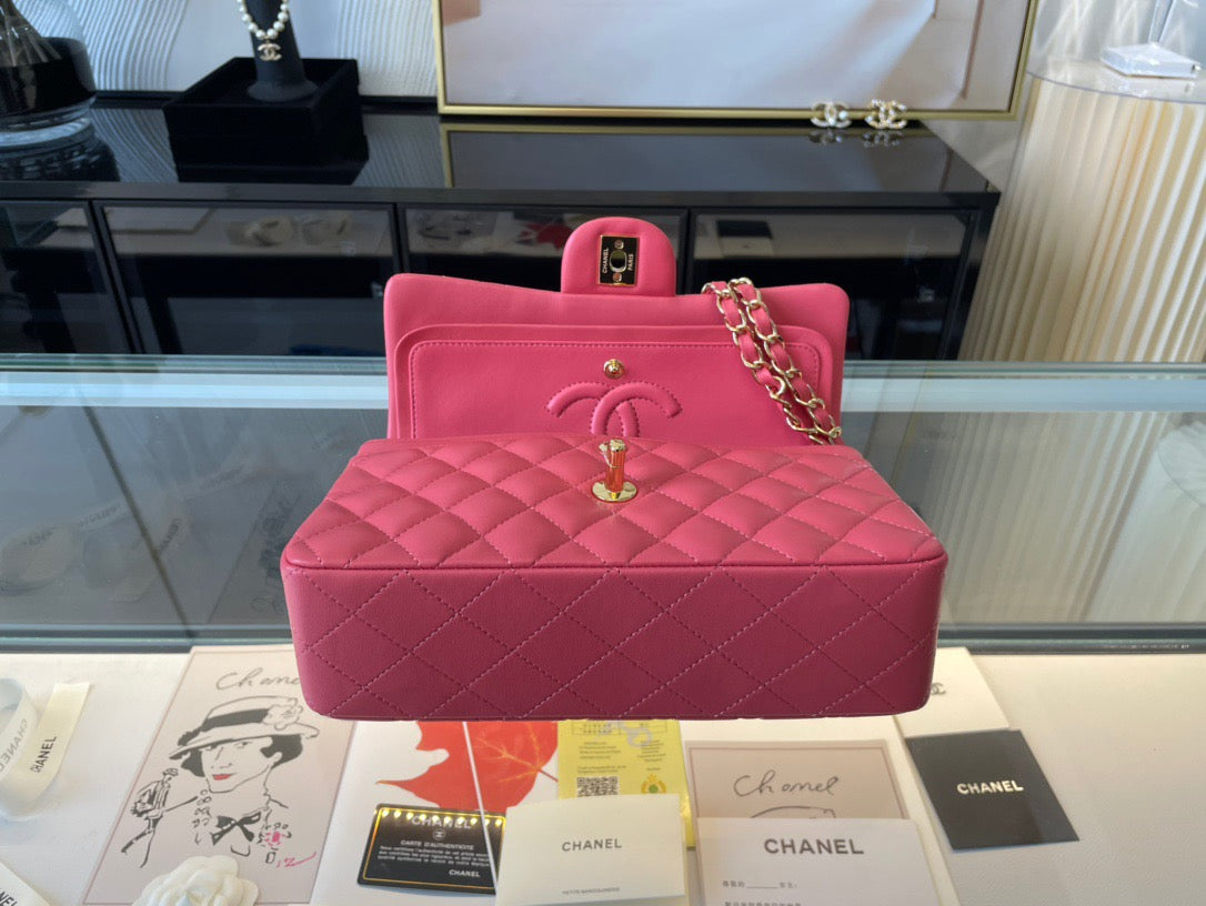 Chanel Classic Flap Small In Rose Red Lambskin