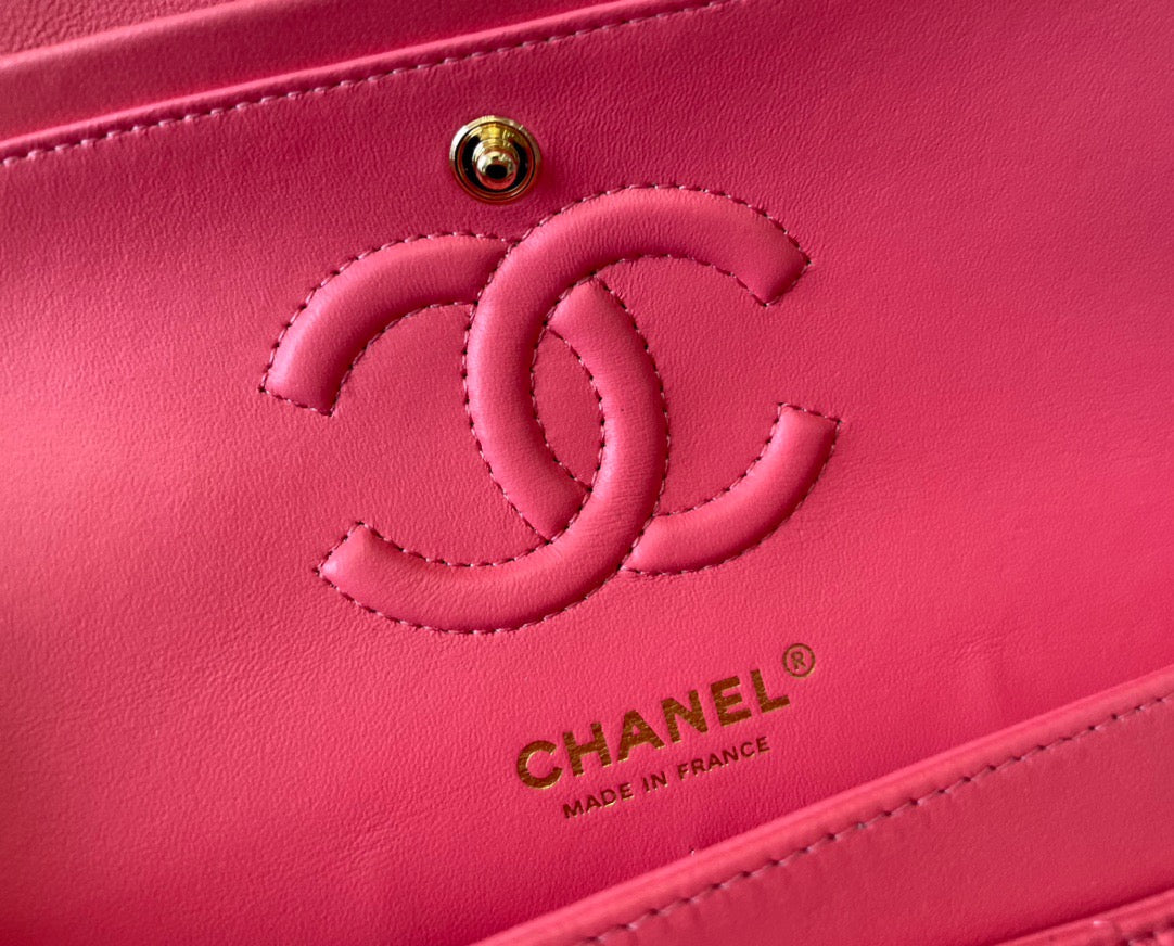 Chanel Classic Flap Small In Rose Red Lambskin