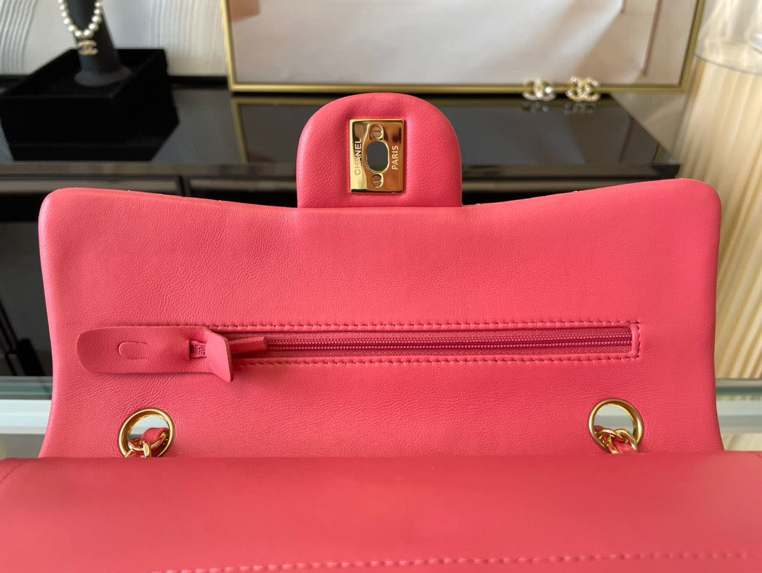 Chanel Classic Flap Small In Rose Red Lambskin