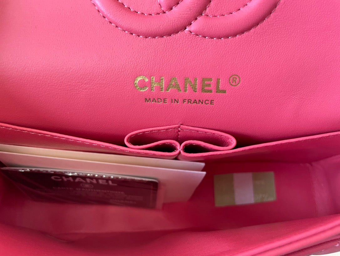 Chanel Classic Flap Small In Rose Red Lambskin