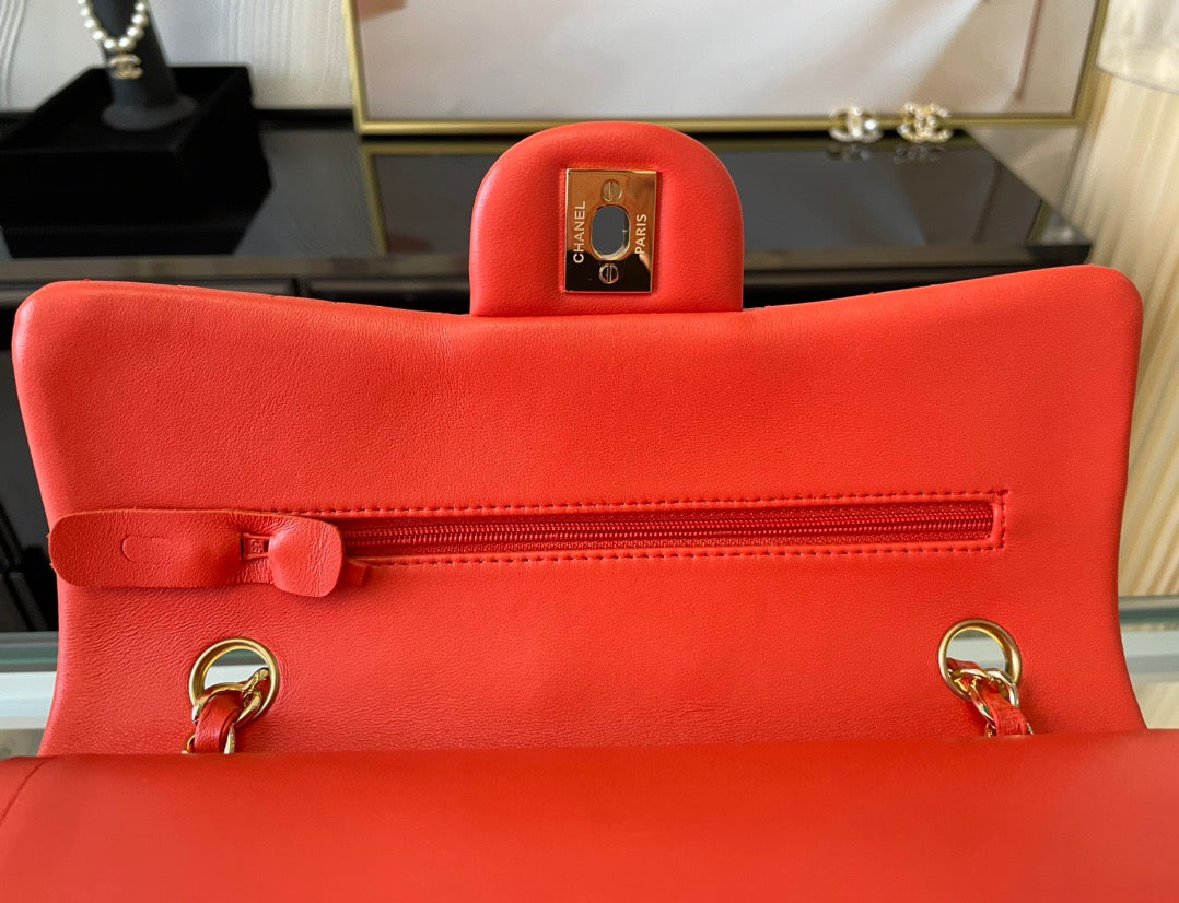 Chanel Classic Flap Small In Orange Lambskin