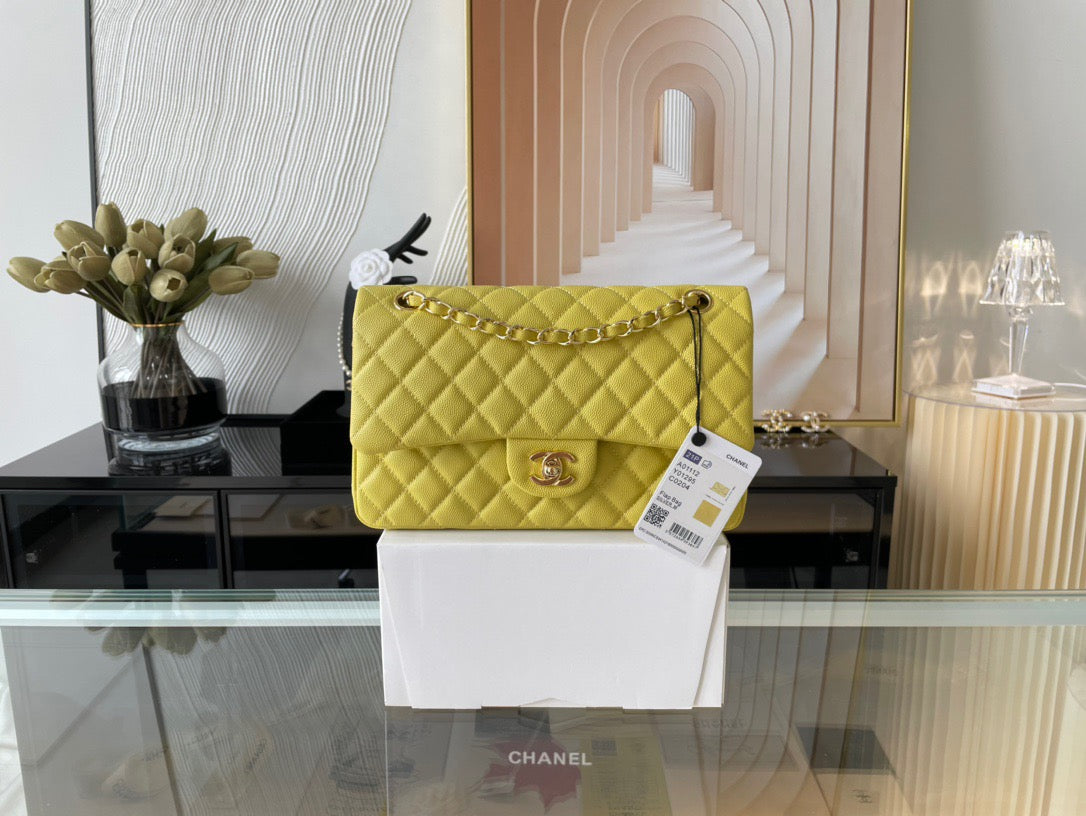 Chanel Classic Flap Medium In Light Yellow Calfskin