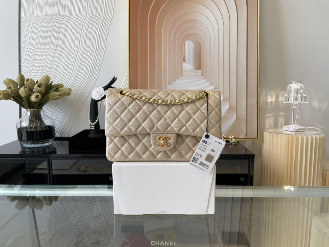 Chanel Classic Flap Medium In Beige Calfskin