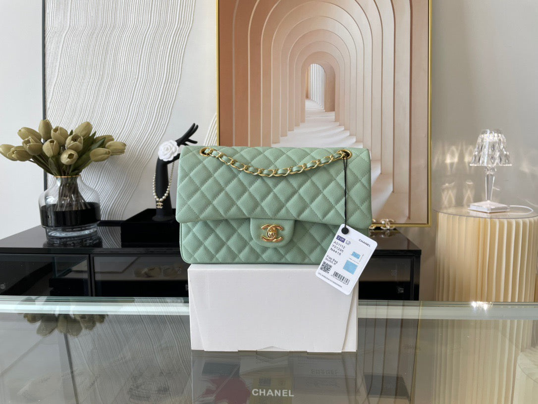 Chanel Classic Flap Medium In Light Green Calfskin