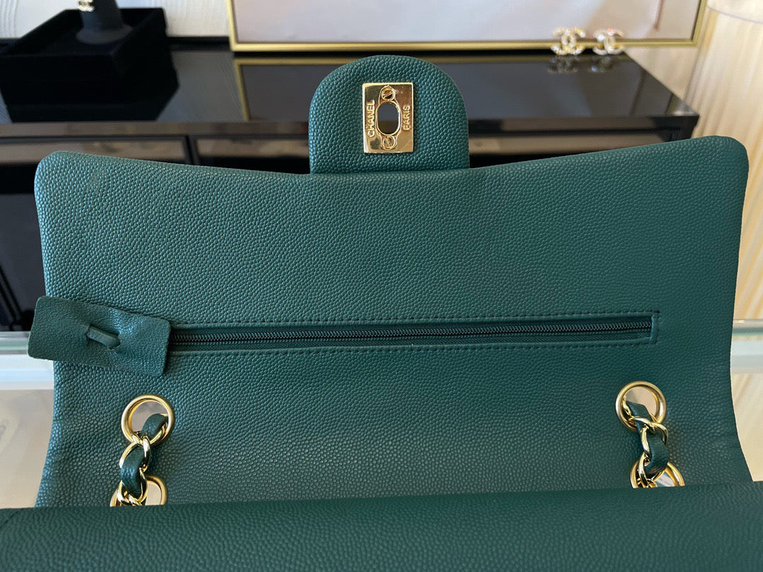 Chanel Classic Flap Medium In Dark Green Calfskin