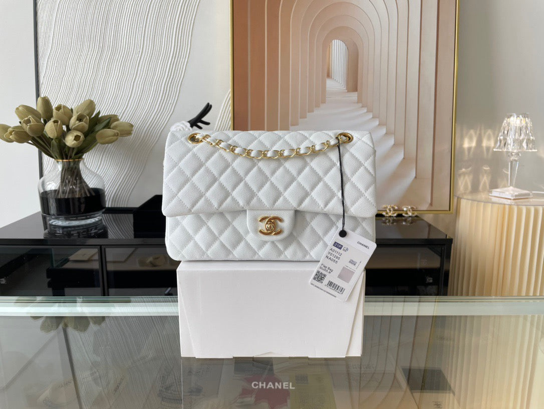 Chanel Classic Flap Medium In White Calfskin