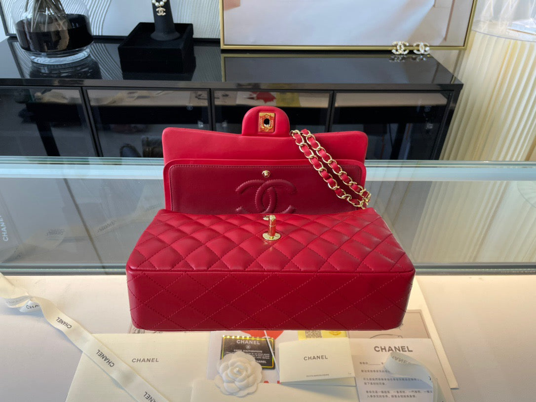 Chanel Classic Flap Medium In Red Lambskin