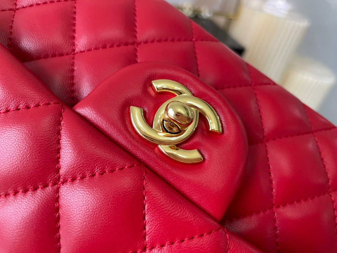 Chanel Classic Flap Medium In Red Lambskin