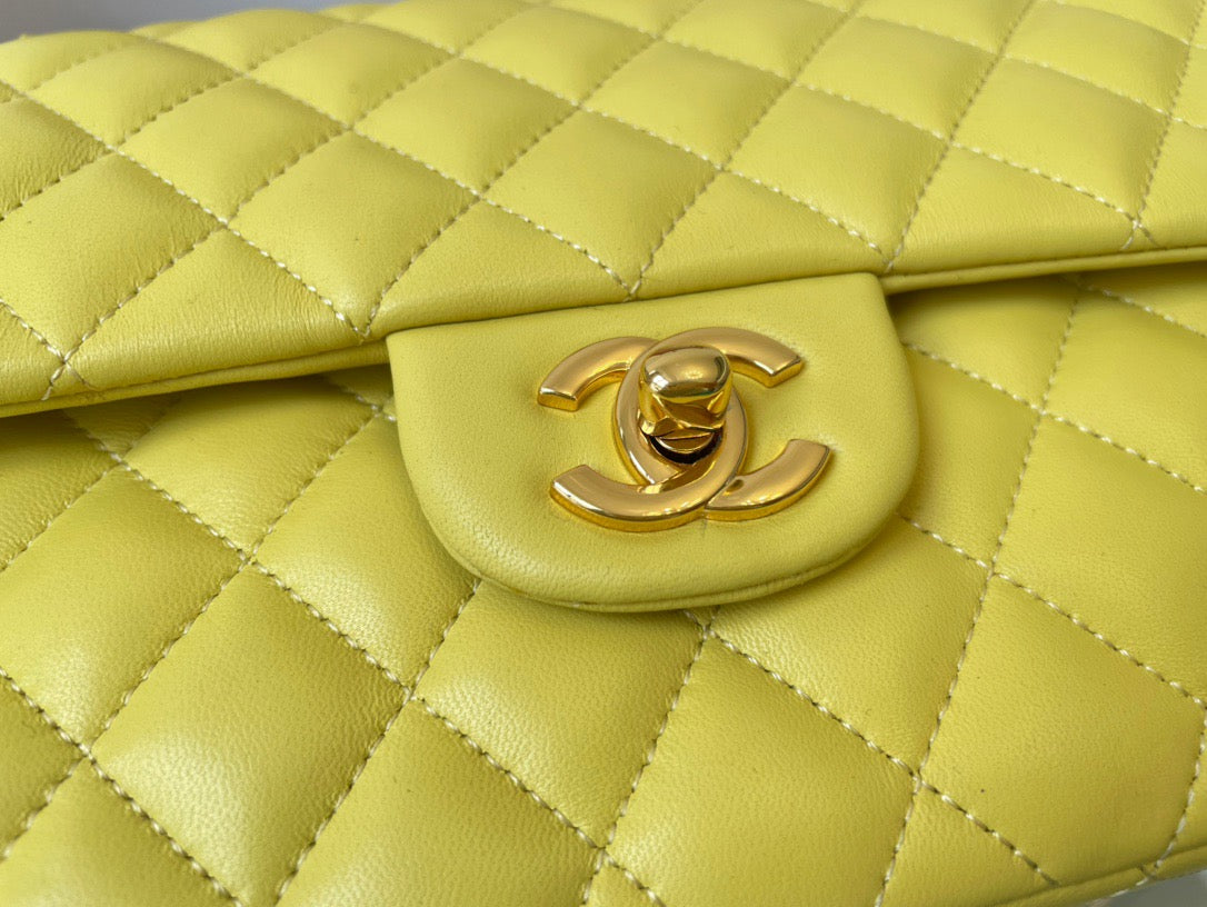 Chanel Classic Flap Medium In Yellow Lambskin