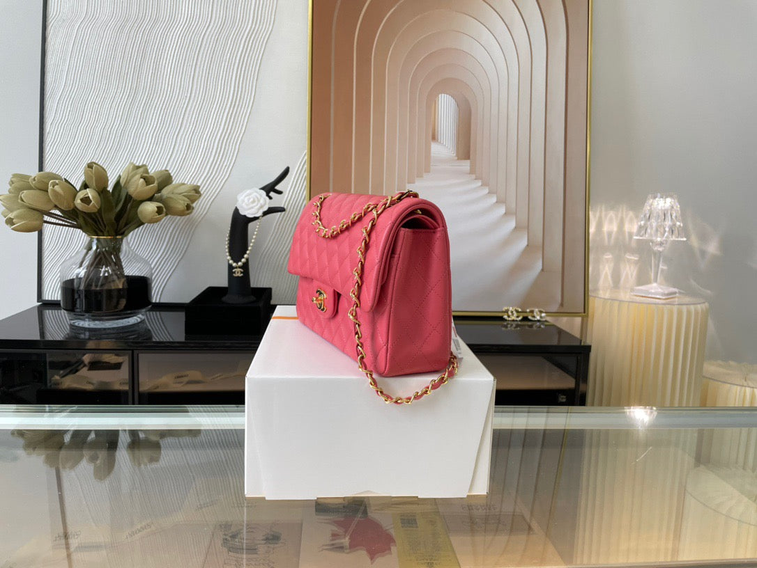 Chanel Classic Flap Medium In Rose Red Lambskin