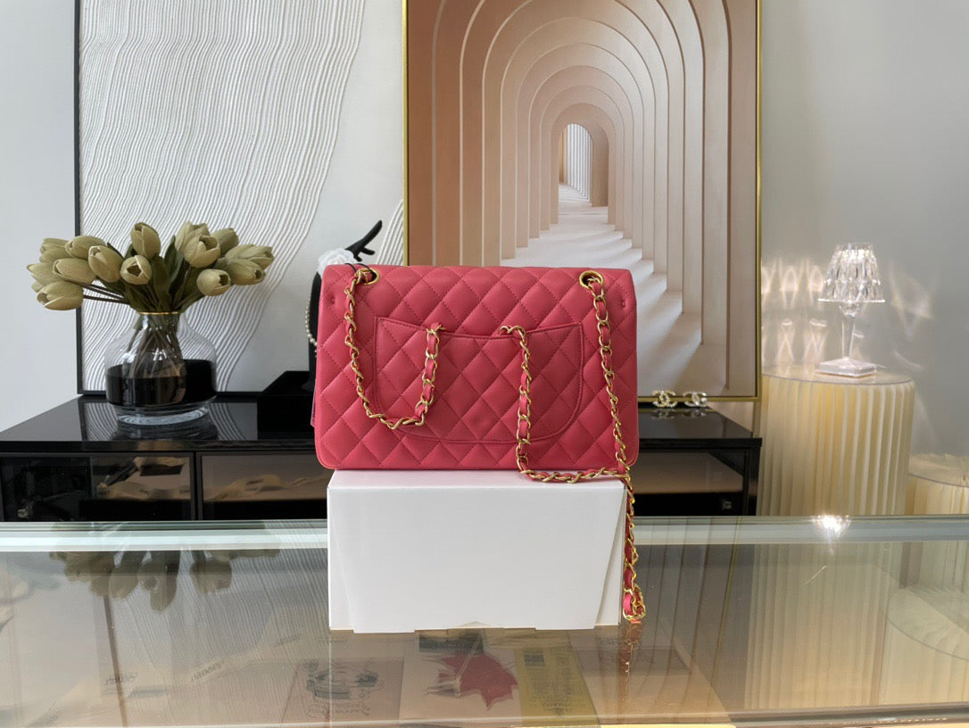 Chanel Classic Flap Medium In Rose Red Lambskin