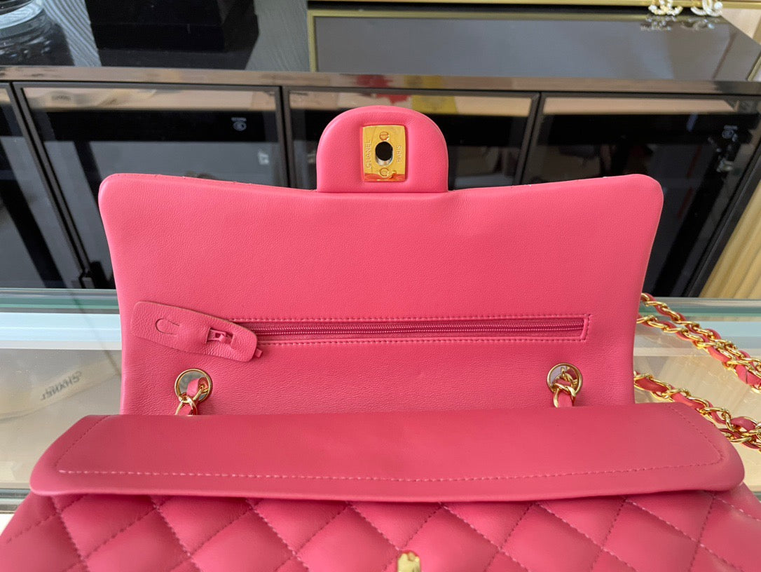 Chanel Classic Flap Medium In Rose Red Lambskin