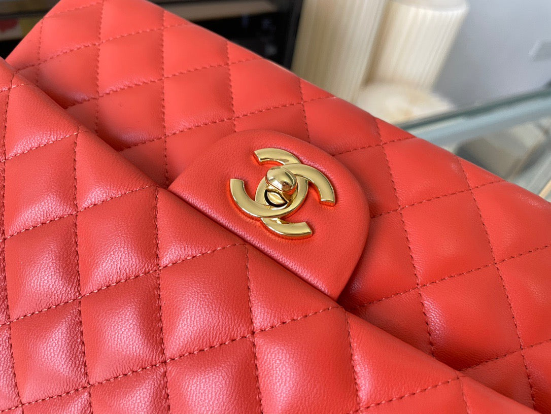 Chanel Classic Flap Medium In Orange Lambskin