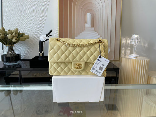 Chanel Classic Flap Medium In Light Yellow Lambskin