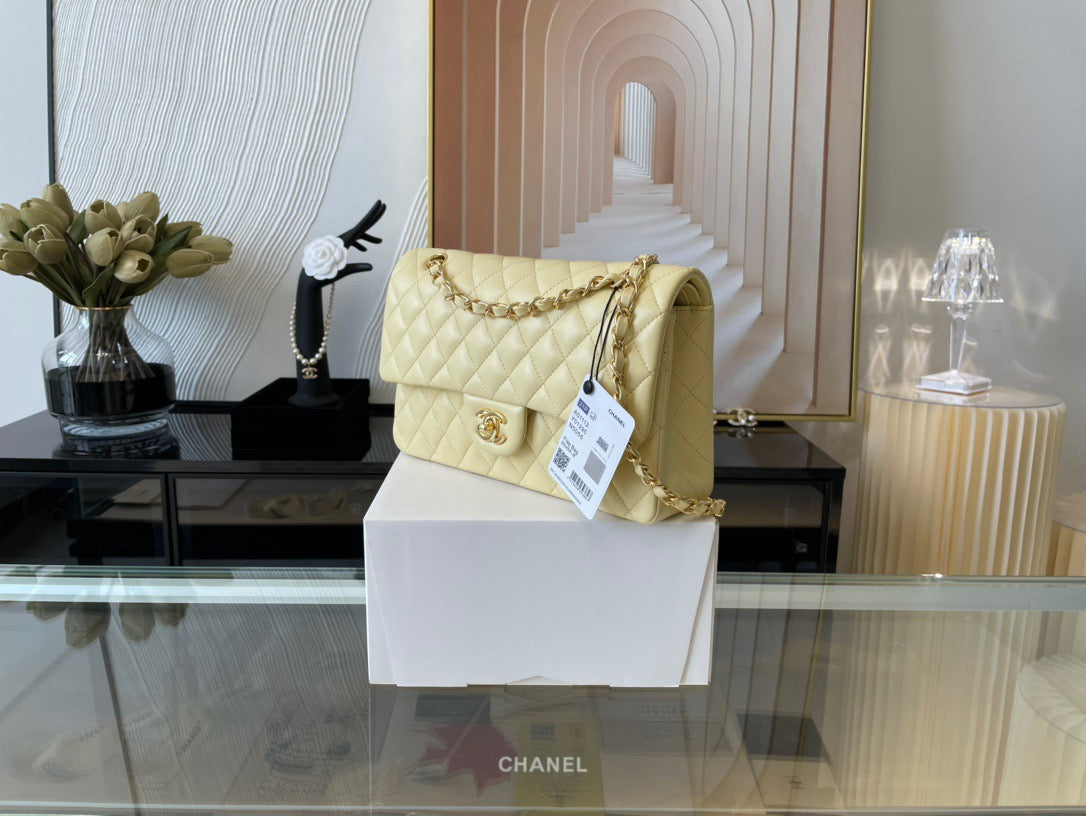 Chanel Classic Flap Medium In Light Yellow Lambskin