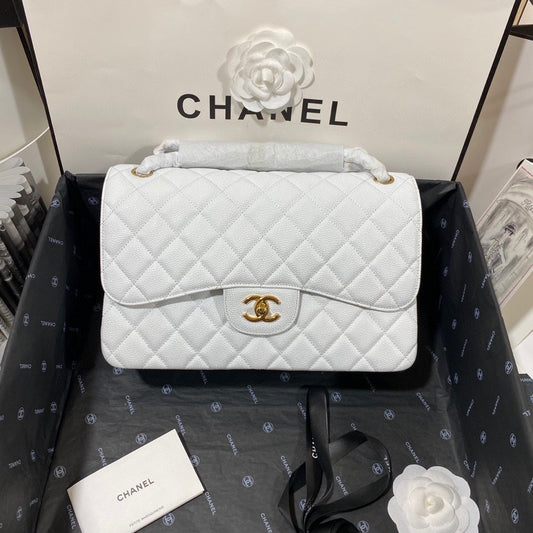 Chanel Classic Flap Jumbo In White Calfskin