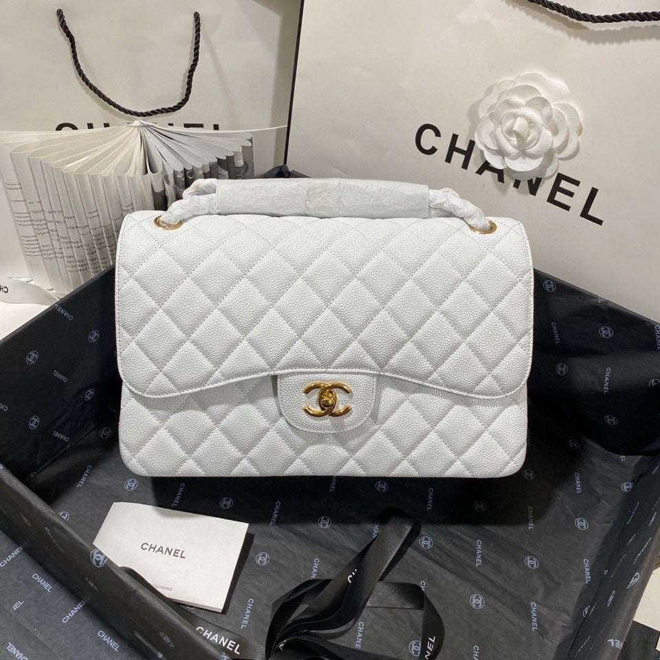 Chanel Classic Flap Jumbo In White Calfskin