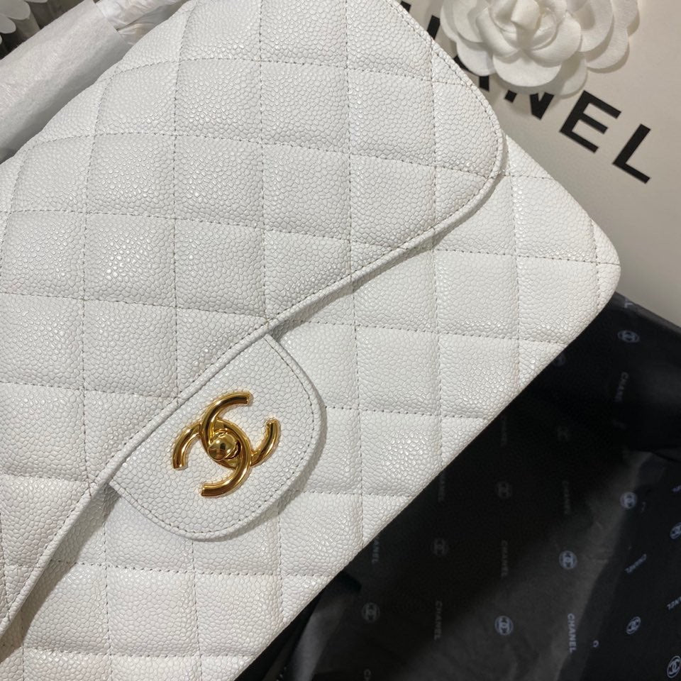 Chanel Classic Flap Jumbo In White Calfskin