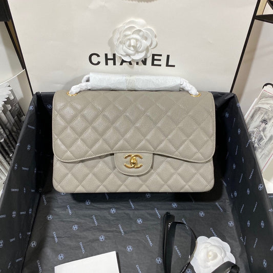 Chanel Classic Flap Jumbo In Gray Calfskin